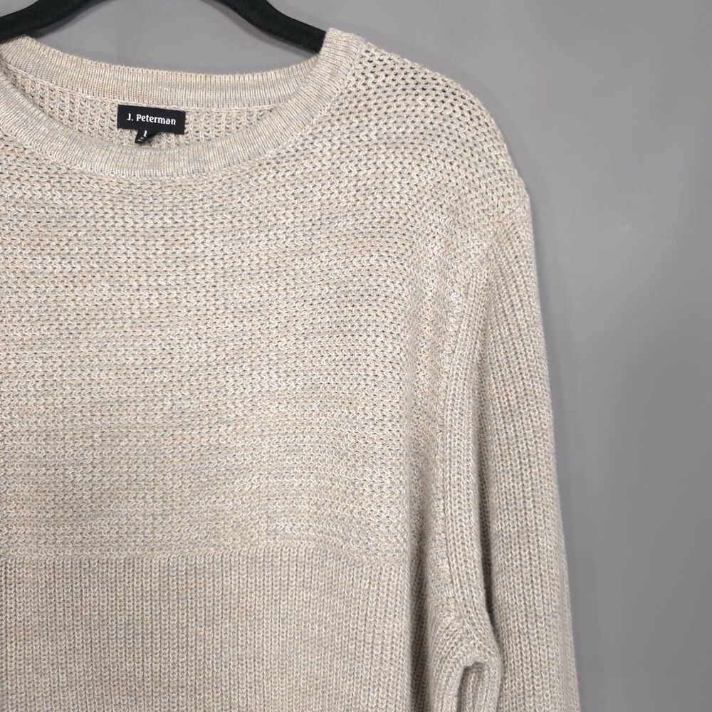 J. Peterman Men’s Beige Marled Knit 100% Cotton Sweater LARGE Crewneck Fisherman - Picture 7 of 9
